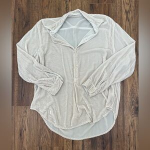 CP Shades Sandy Grey Velvet Pop Over Button Up Blouse